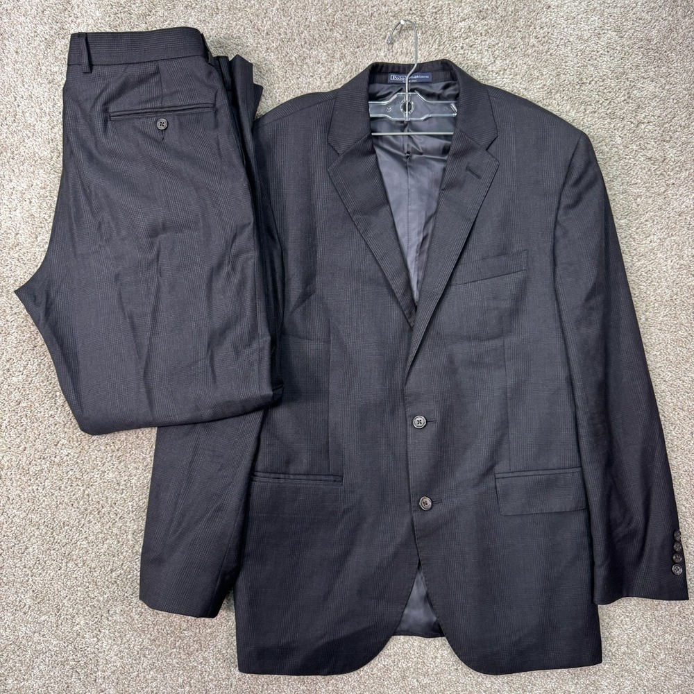Polo Ralph Lauren Suit Mens 42R Custom Fit Wool Charcoal Black Italy EUC
